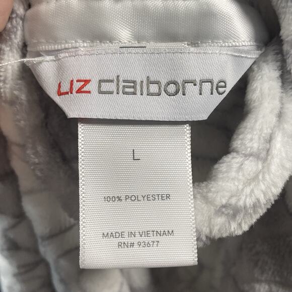 Liz Claiborne Robe Women's Size Large Fleece L/S Long Length Gray Floral NEW - Picture 4 of 6
